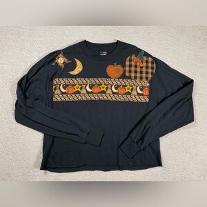 Large vintage Fruit of the Loom Black Autumn Witchy Pumpkin long Sleeve Tshirt